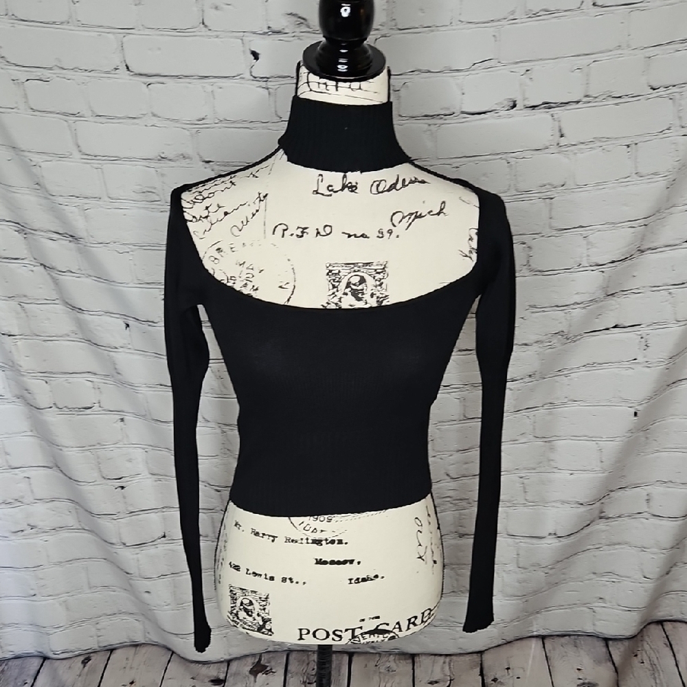 Attire the Studio Silk/Organic Cotton Cut Out Long Sleeve Sweater Black Size xs